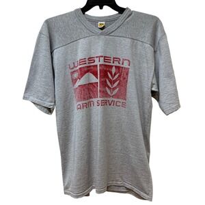 Vtg Western Farm Service Ag Ranch Graphic T shirt Velva Sheen Tag Made in USA L